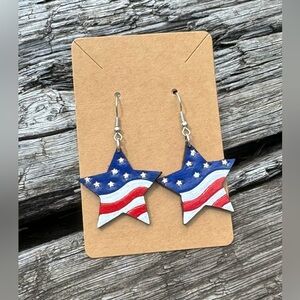 Red White and Blue Star Leather Earrings